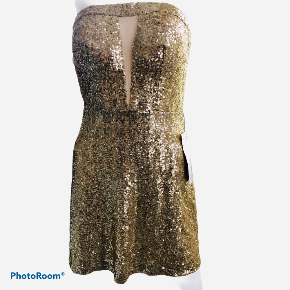 B. Darlin Strapless Gold Sequin Dress Size 9/10 NWT